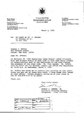 Letter from Donald Berens to Joshua Effron