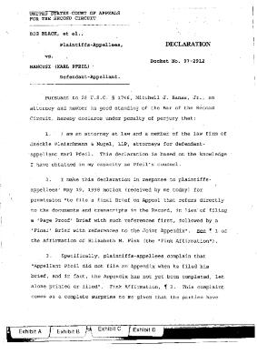 Declaration of Banas, United States Court of Appeals for the Second Circuit, in the matter of Big Black, et al. vs. Mancusi (Karl Pfeil).