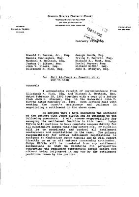 Letter from Judge Michael Telesca to All Counsel Regarding Settlement Procedures