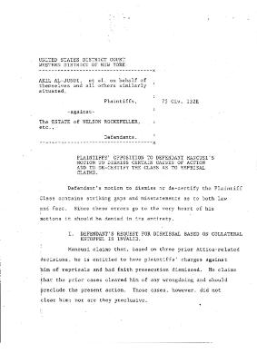 Plaintiff's Opposition, United States District Court, Western District of New York in the matter of Akil Al-Jundi, et al. v. Nelson A. Rockefeller et al.