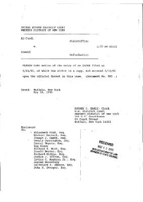 Memorandum and Order by the Honorable John T. Elfvin, United States District Court, Western District of New York in the matter of Akil Al-Jundi, et al. v. Oswald et al.