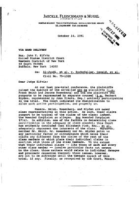 Letter from Michell Banas to Judge John Elfvin