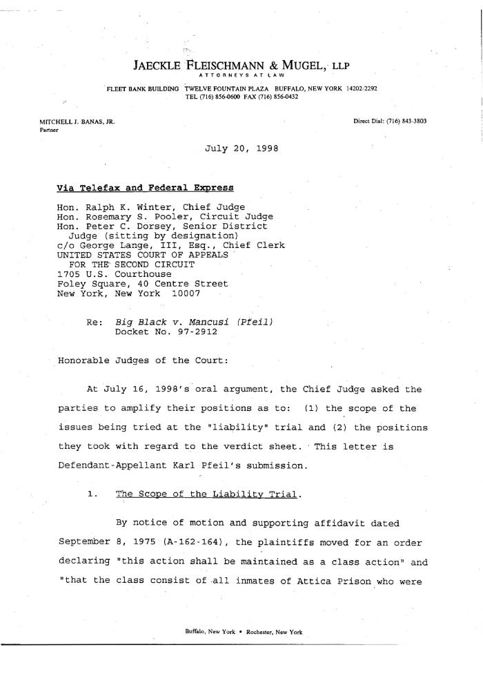 Correspondence of Banas, United States Court of Appeals for the Second Circuit, in the matter of Big Black v. Mancusi (Pfeil).