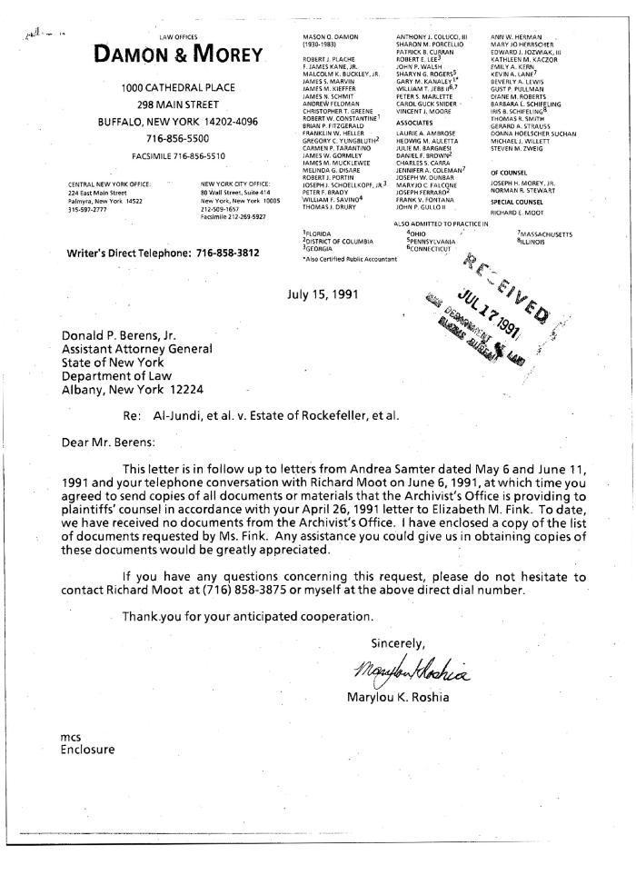 Letter from Marylou Roshia to AAG Donald Berens