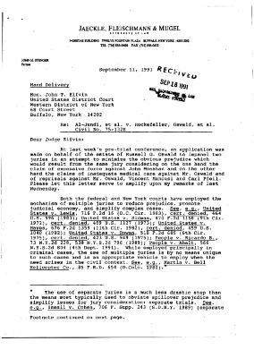 Letter from John Stenger to Judge John Elfvin
