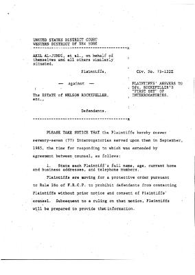 Plaintiffs’ answers to Defendant Rockefeller’s first set of interrogatories