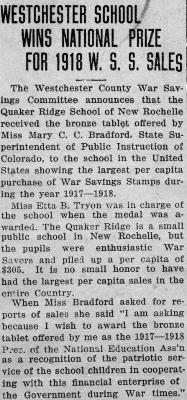 "Westchester School Wins National Prize for 1918 W. S. S. Sales"