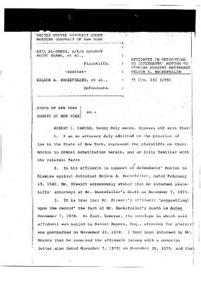 Affidavit in opposition to defendants’ motion to dismiss action against defendant Nelson A. Rockefeller