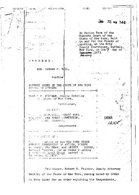 Faxed copy of an order, filed by Justice Carmen Ball in 1973, to Assistant Attorney General Donald Berens on August 30, 1984.