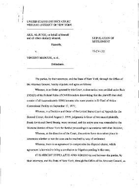 Stipulation of Settlement in the matter of Al-Jundi v. Mancusi, United States District Court Western District of New York