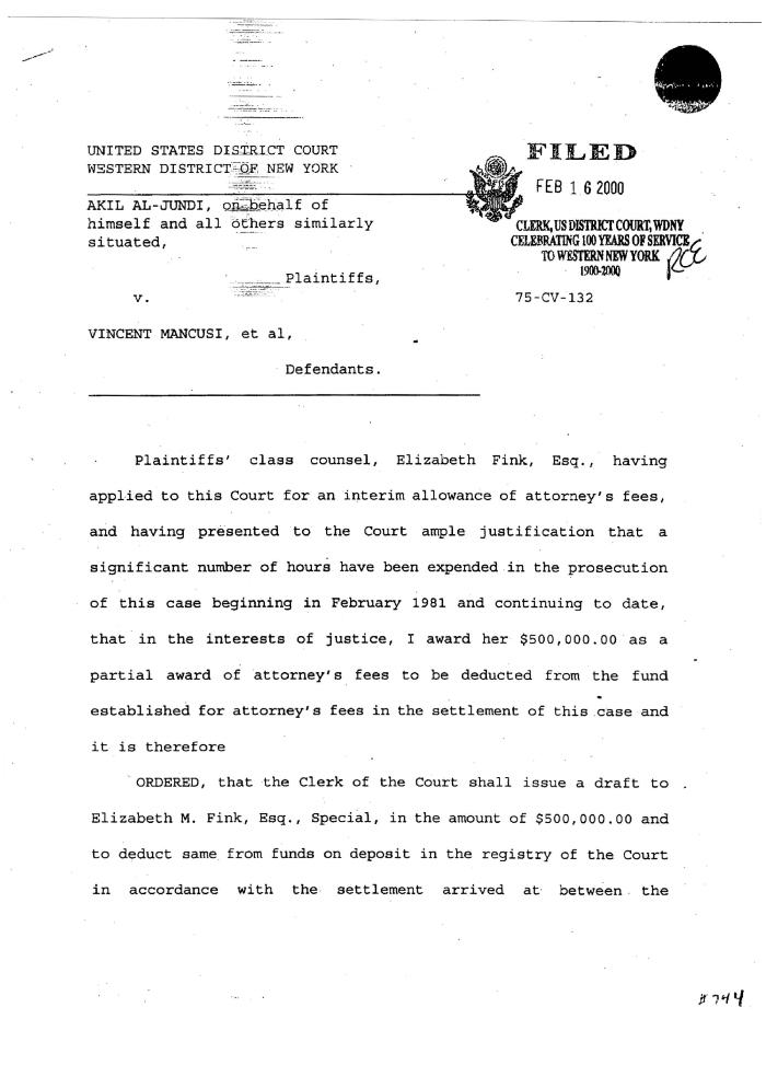 Order in the Matter of Al-Jundi et al., v. Mancusi, et al., United States District Court, Western District of New York