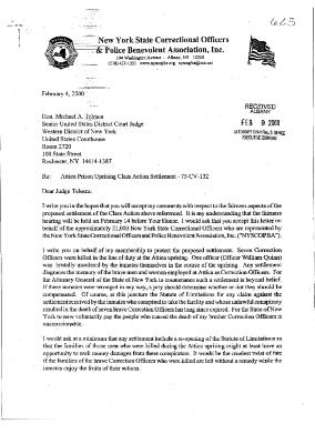 Correspondence from NYSCOPBA to the Honorable Michael A. Telesca, in the matter of Al-Jundi et al. vs. Mancusi.