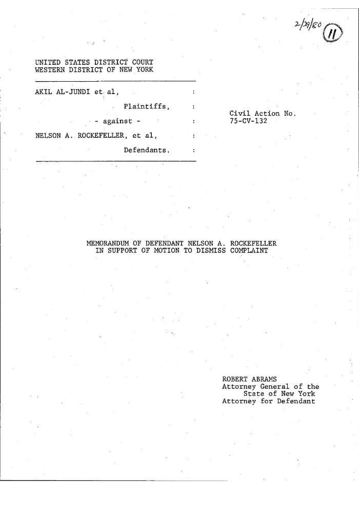 Memorandum of defendant Rockefeller in support of motion to dismiss complaint.