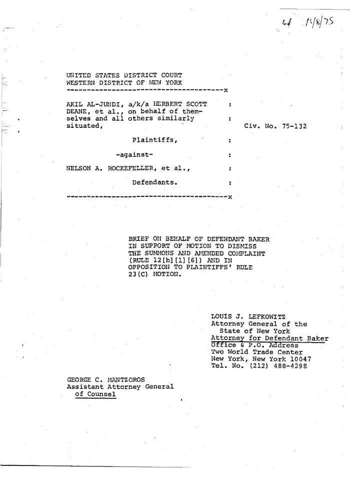 Brief on behalf of Defendant, General John C. Baker