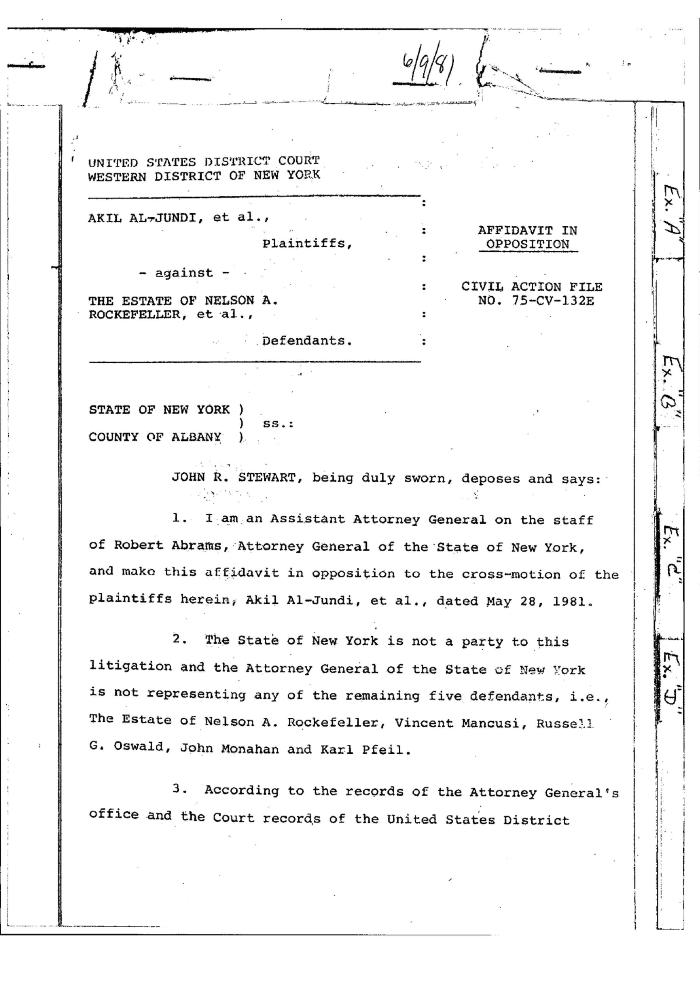 Affidavit in opposition, submitted by Assistant Attorney General John R. Stewart