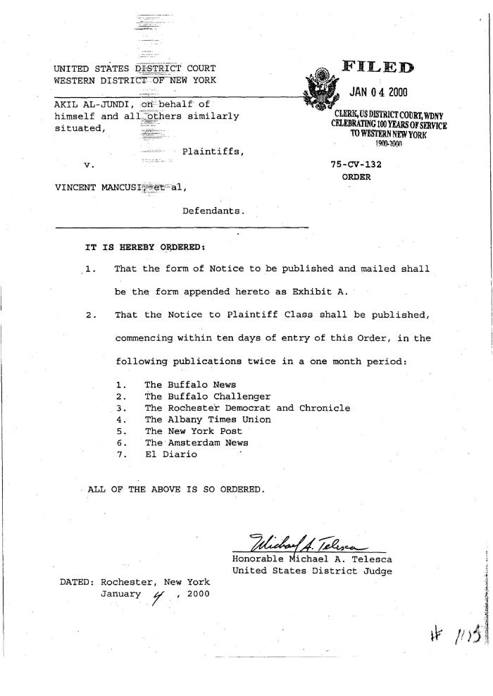 Order in the Matter of Al-Jundi, et al., vs. Mancusi, et al., United States District Court, Western District of New York