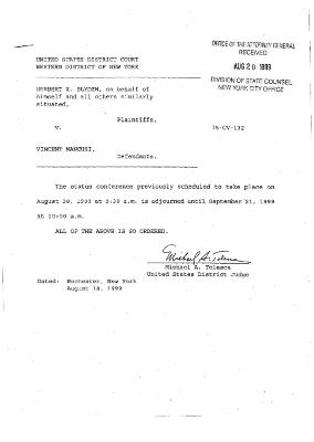 Order from United States District Court, Western District of New York RE: Status Conference