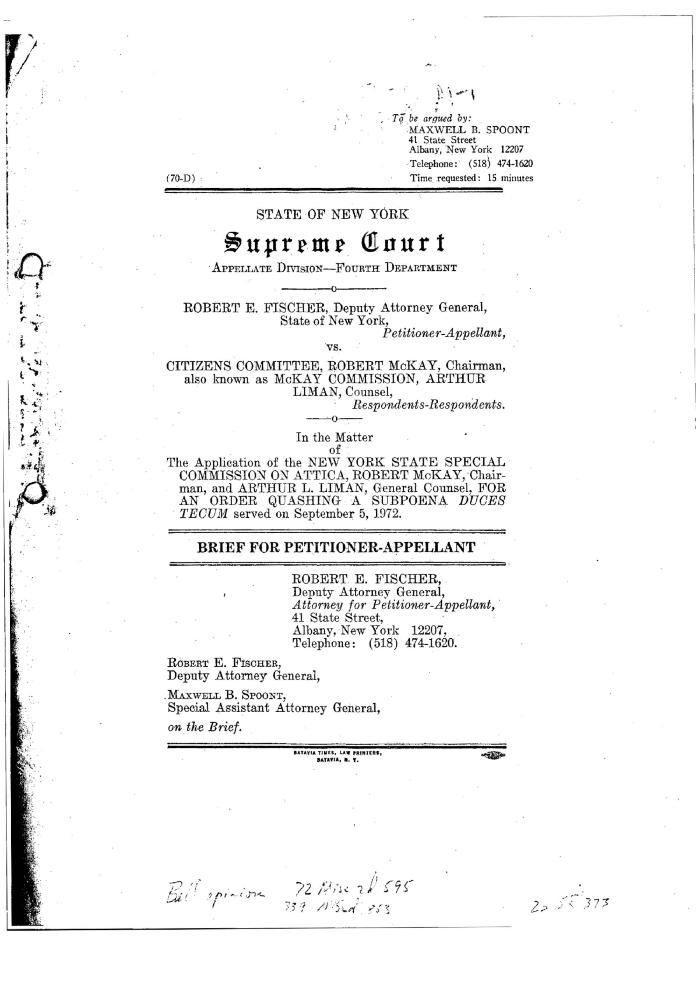 Brief for the Petitioner-Appellant, Robert E. Fischer, Deputy Attorney General, State of New York