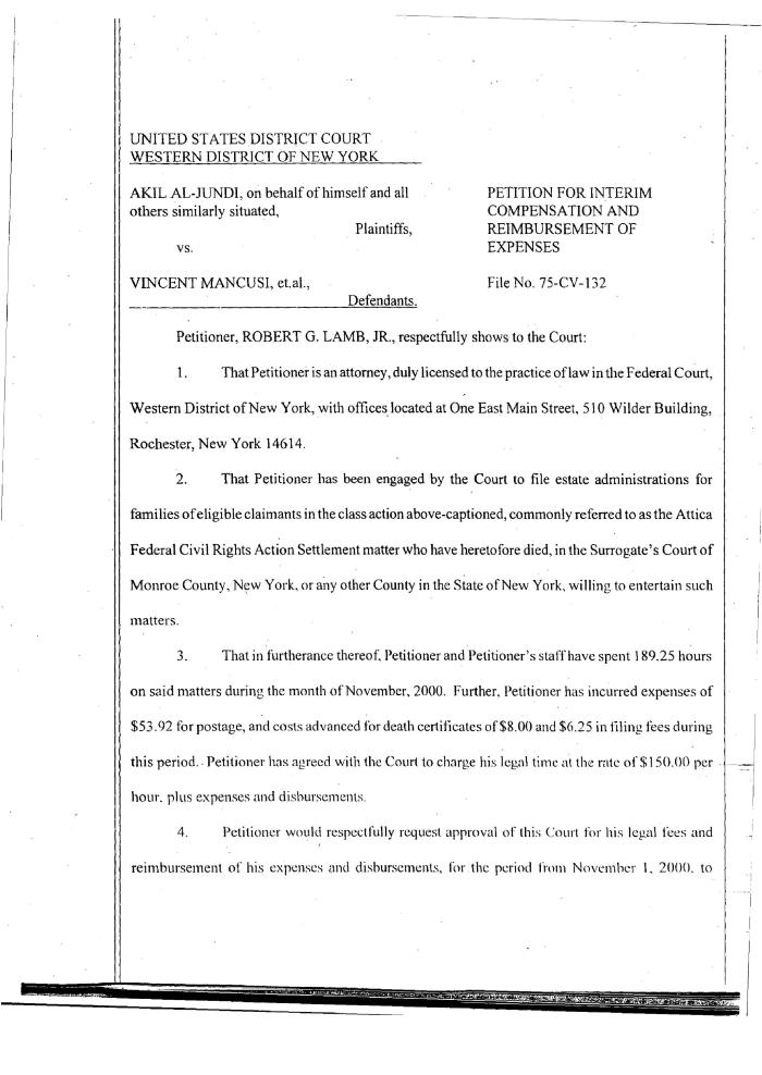 Petition in the Matter of Al-Jundi, et al., vs. Mancusi, et al., United States District Court, Western District of New York