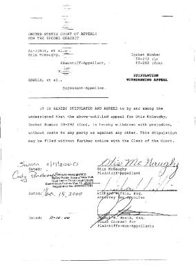 Stipulation Withdrawing Appeal in the Matter of Al-Jundi, et al., vs. Mancusi, et al., United States Court of Appeals for the Second Circuit.