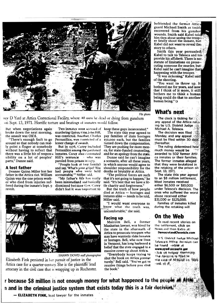 Attica's Grim Ghost Haunting Survivors, Rochester Democrat and Chronicle, in the Matter of Al-Jundi et al., vs. Mancusi, et al.