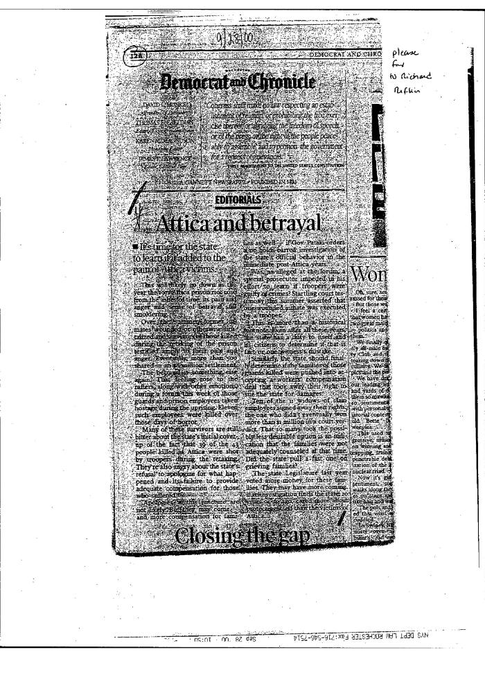 Articles from the Democrat and Chronicle, in the Matter of Al-Jundi et al., v. Mancusi, et al., United States District Court, Western District of New York.