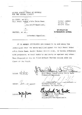 Stipulation Withdrawing Appeal in the Matter of Al-Jundi, et al., vs. Mancusi, et al., United States Court of Appeals for the Second Circuit.