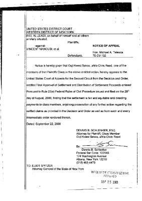 Notice of Appeal in the Matter of Al-Jundi et al., v. Mancusi, et al., United States District Court, Western District of New York.