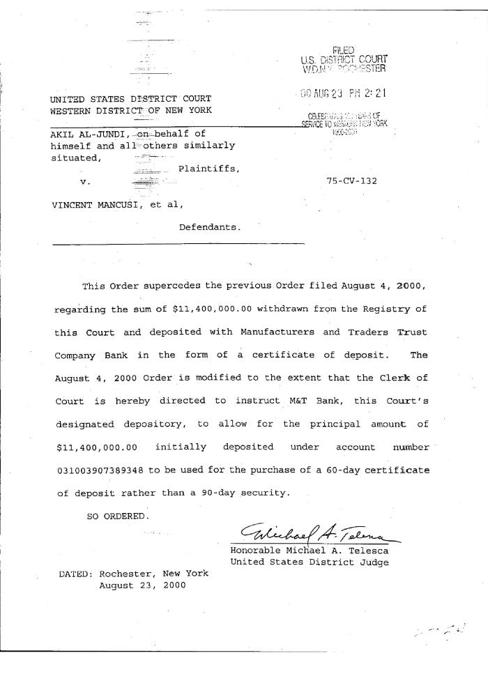 Orders in the Matter of Al-Jundi et al., v. Mancusi, et al., United States District Court, Western District of New York.