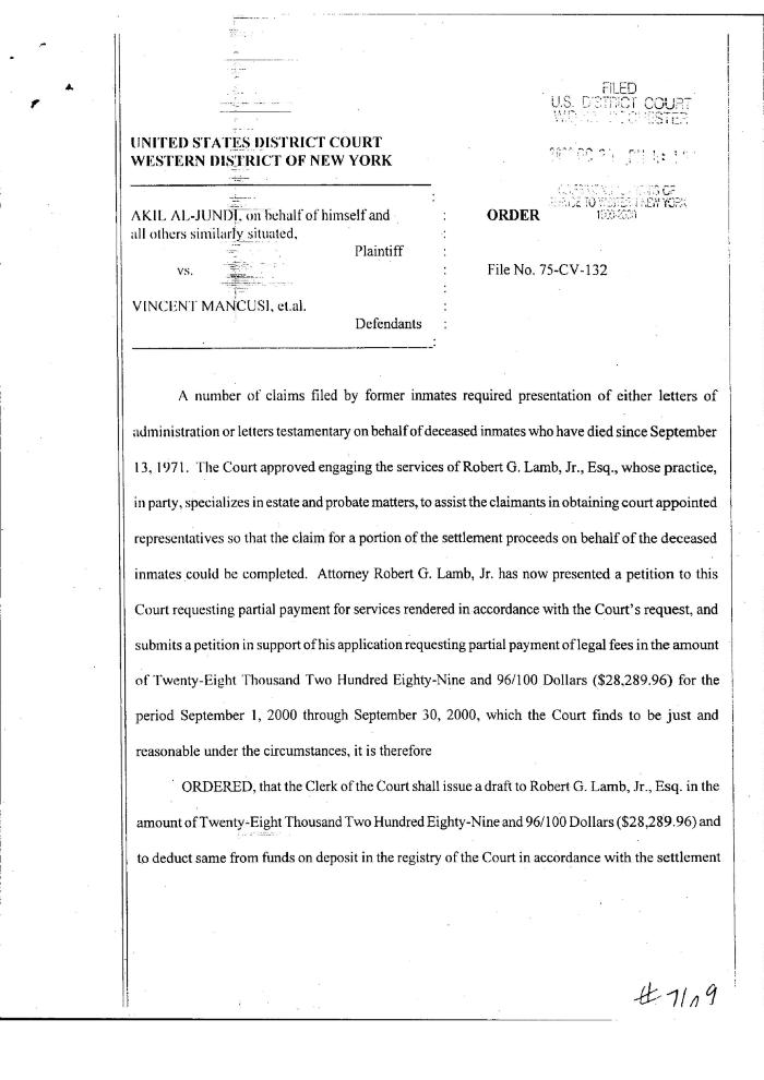 Order in the Matter of Al-Jundi et al., v. Mancusi, et al., United States District Court, Western District of New York.