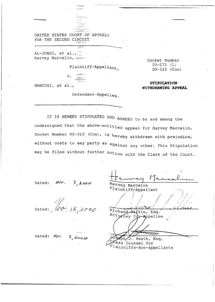 Stipulation Withdrawing Appeal in the Matter of Al-Jundi, et al., vs. Mancusi, et al., United States Court of Appeals for the Second Circuit.