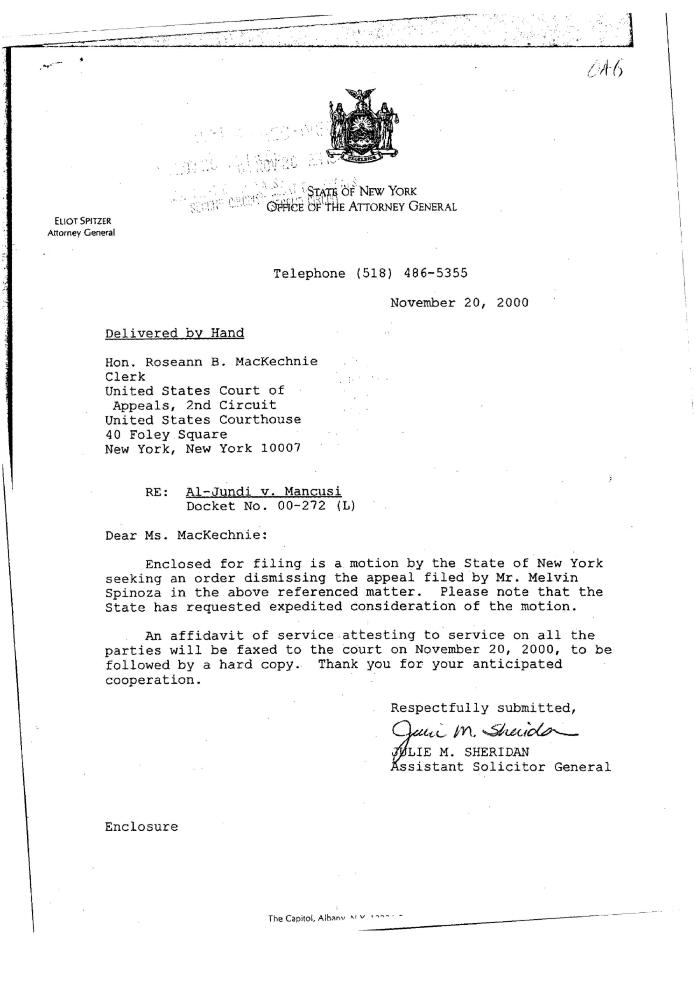 Motion for Dismissal of Appeal in the Matter of Al-Jundi et al., v. Mancusi, et al., United States Court of Appeals for the Second Circuit.