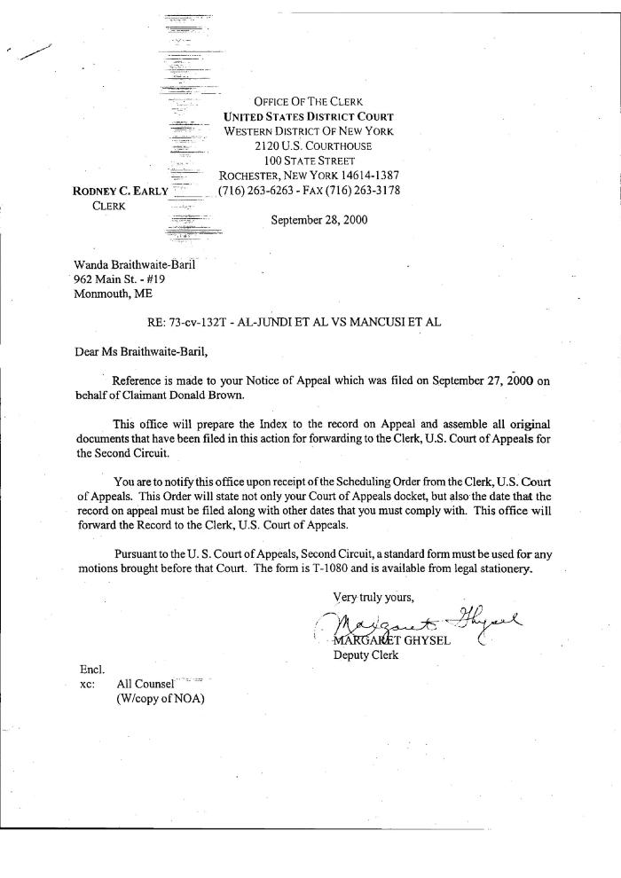 Notice of Appeal in the Matter of Al-Jundi et al., v. Mancusi, et al., United States District Court, Western District of New York.