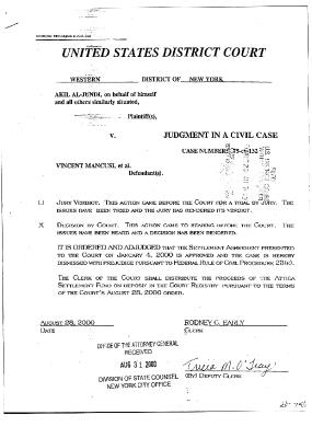 Judgment in a Civil Case in the Matter of Al-Jundi et al., vs. Mancusi, et al, United States District Court, Western District of New York