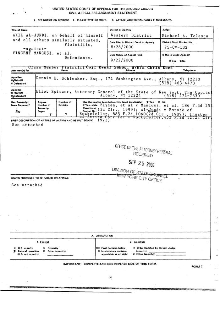 Notice of Appeal in the Matter of Al-Jundi et al., v. Mancusi, et al., United States District Court, Western District of New York.