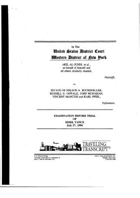 Examination Before Trial of Essel Vance, United States District Court, Western District of New York in the matter of Akil Al-Jundi, et al. v. Estate of Rockefeller, et al.