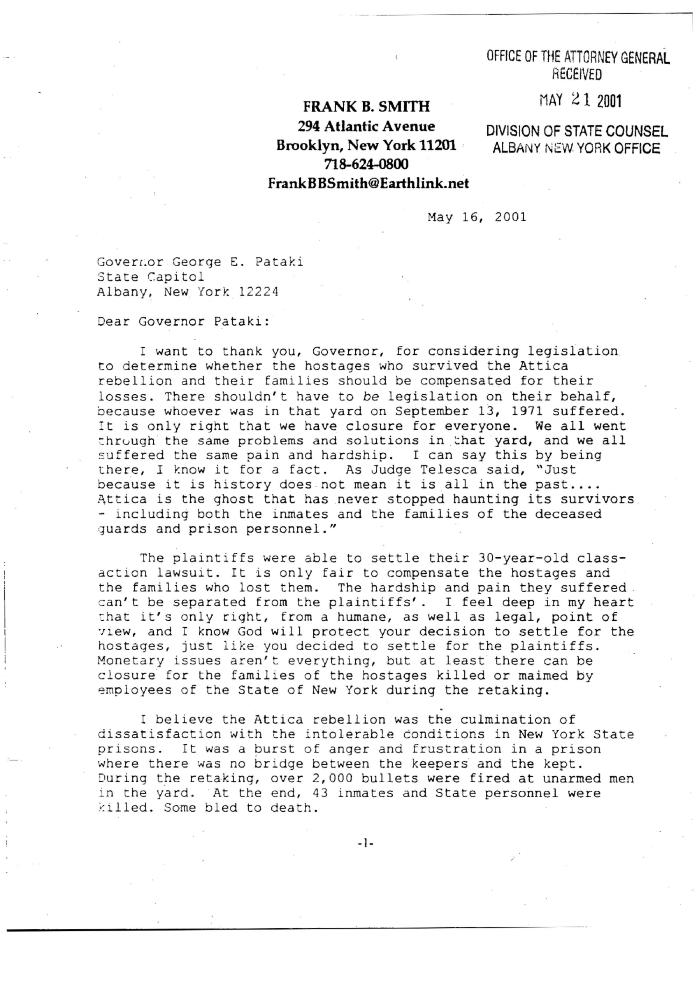 Letter to Governor Pataki,  in the Matter of Al-Jundi, et al., vs. Mancusi, et al., United States District Court, Western District of New York