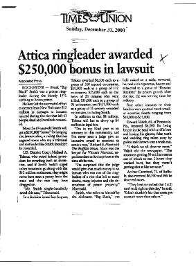 Attica Ringleader Awarded $250,000 Bonus in Lawsuit, Albany Times Union, in the Matter of Al-Jundi, et al., vs. Mancusi, et al., United States District Court, Western District of New York