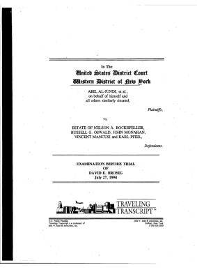 Examination Before Trial of David E. Brosig, United States District Court, Western District of New York in the matter of Akil Al-Jundi, et al. v. Estate of Rockefeller, et al.