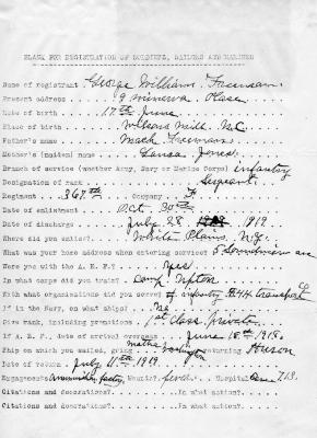 George Freeman, Military Registration