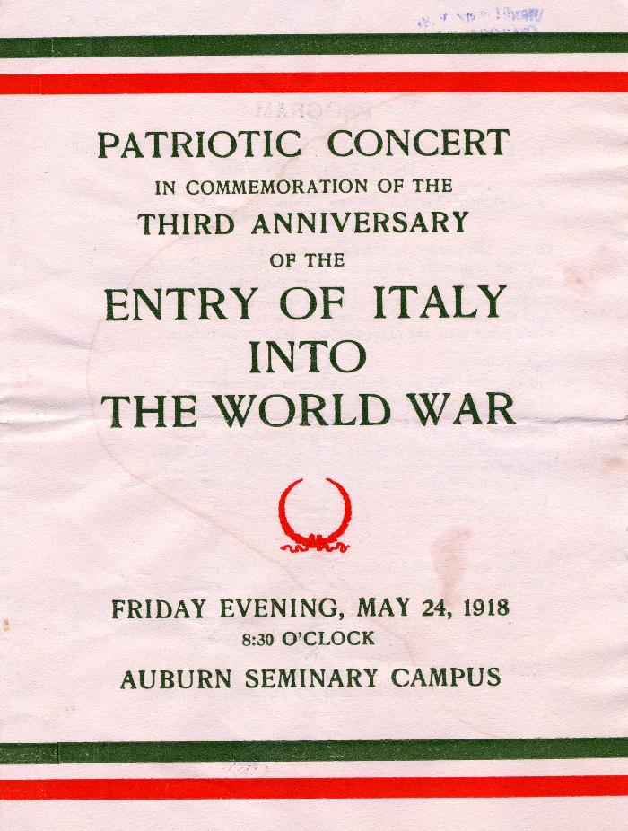 Patriotic Concert in Commemoration of the Third Anniversary of the Entry of Italy into the World War