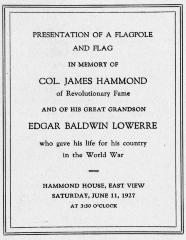 Presentation of Flag in Memory of Col. James Hammond of Revolutionary Fame and of his Great Grandson Edgar Baldwin Lowerre