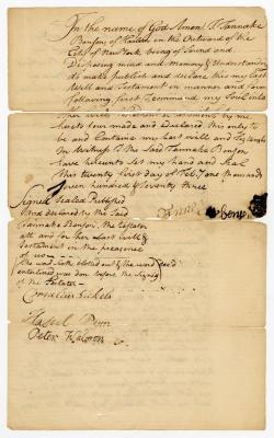 Probated will of Tannake Benson, 1778