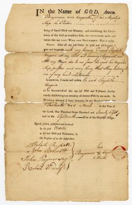 Probated will of Benjamin Carr, 1778