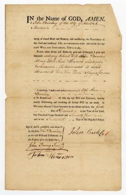 Probated will of John Barclay, 1778