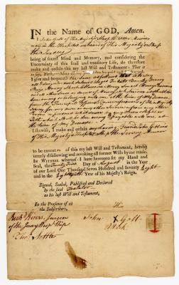 Probated will of John Golt, 1778