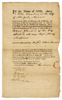 Probated will of John Chambers, 1779