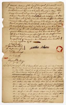 Probated will of Martha Adams, 1779