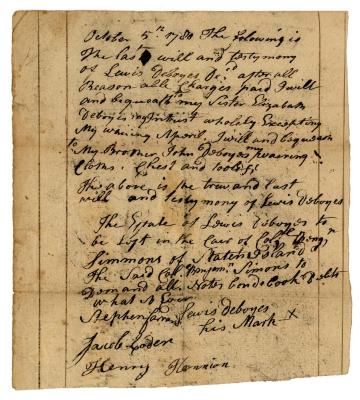 Probated will of Lewis DeBoys, 1780
