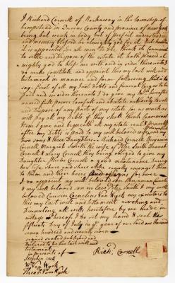 Probated will of Richard Cornell, 1780